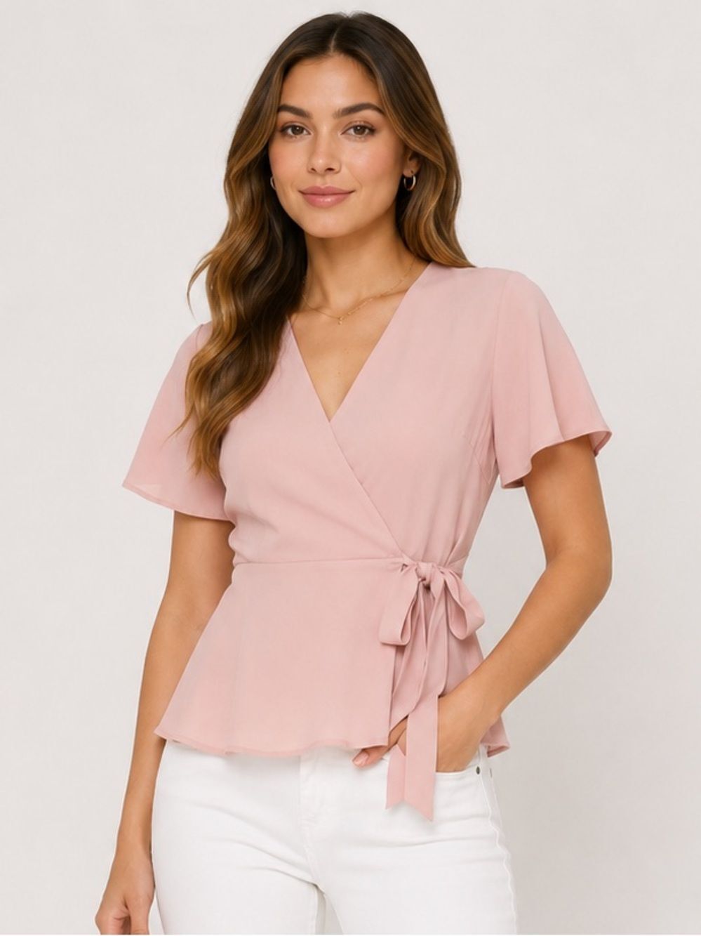 Shinestar Short Sleeve V Neck Wrap Top